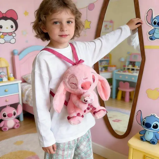 Alt view image 4 of 7 - Pink Stitch Plush Backpack 3D Girl Soft Mini Stitch Backpack Travel School Gift