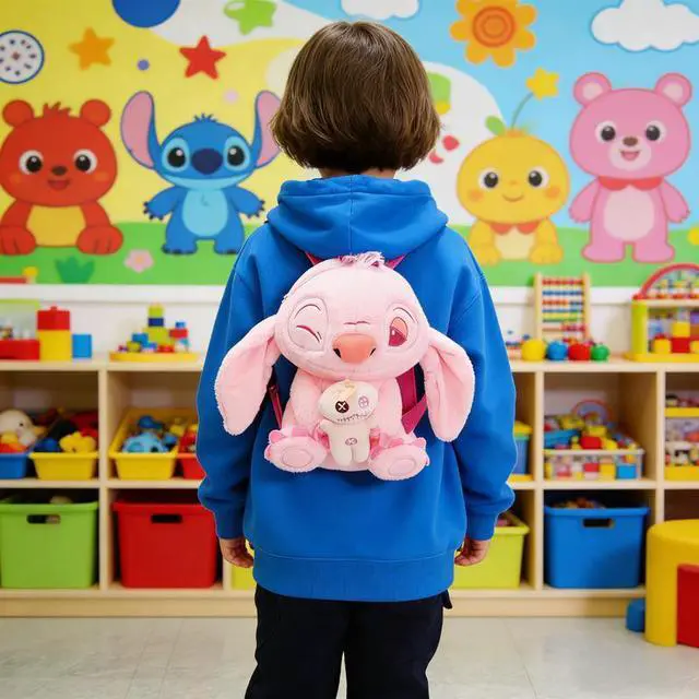 Alt view image 7 of 7 - Pink Stitch Plush Backpack 3D Girl Soft Mini Stitch Backpack Travel School Gift