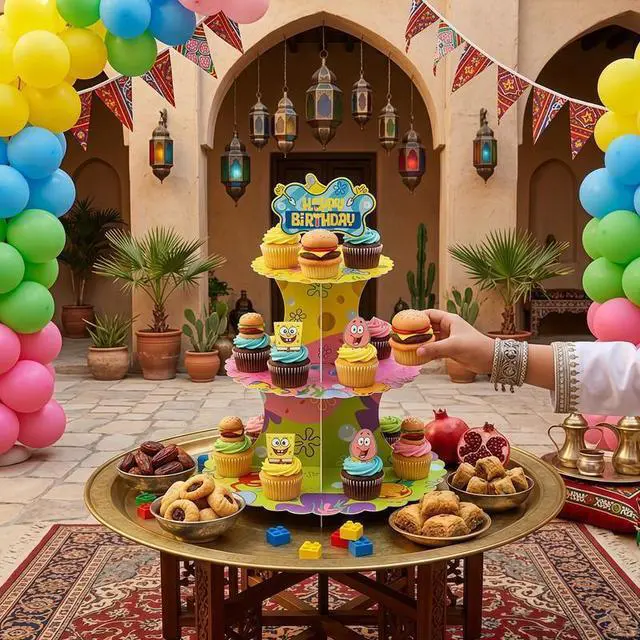 Alt view image 3 of 7 - SpongeBob Birthday Cake Stand SpongeBob Party Decoration Kid Party Cake Supplies
