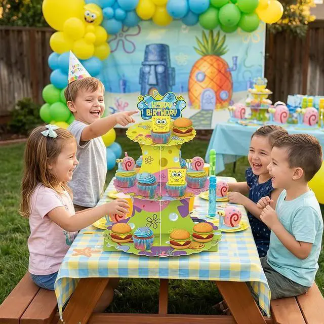 Alt view image 4 of 7 - SpongeBob Birthday Cake Stand SpongeBob Party Decoration Kid Party Cake Supplies