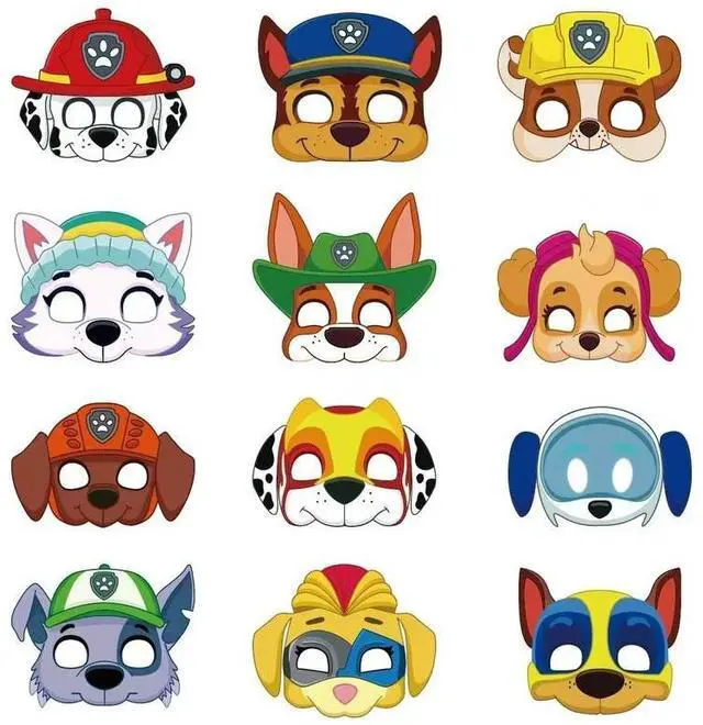 Main image of 12 Pcs Paw Patrol Lot Masks Cosplay Costume Party Carnival Birthday Decoration