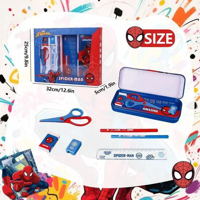 Alt view image 2 of 6 - Spider-Man Stationery Set Kids Gift Box for Boys Students Pencil Ruler Eraser