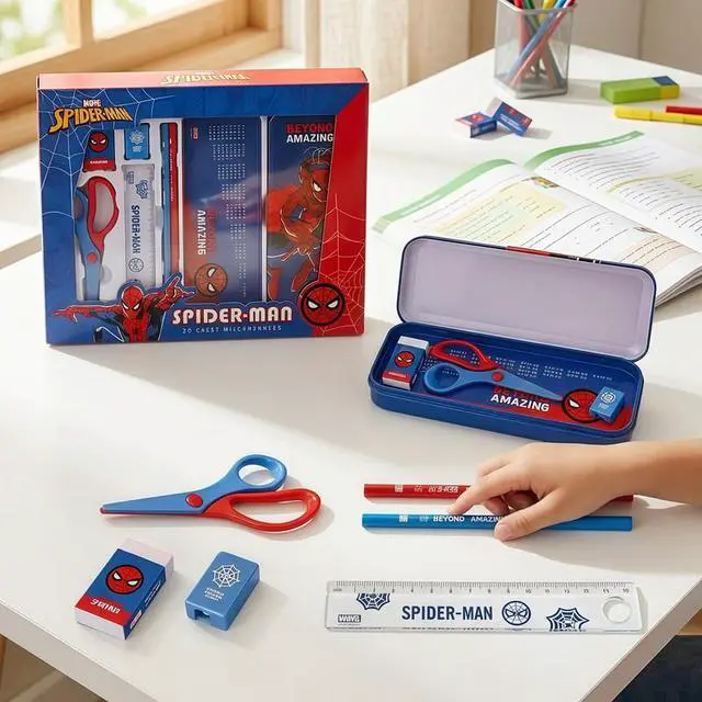 Alt view image 3 of 6 - Spider-Man Stationery Set Kids Gift Box for Boys Students Pencil Ruler Eraser