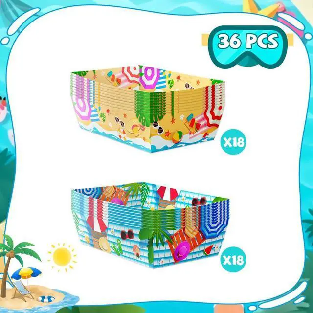 Alt view image 2 of 7 - 36pcs Summer Pool Paper Food Trays, Pool Popcorn Tray Beach Popcorn Tray Hawaiian Paper Food Boat Trays for Hawaii Tropical Party Decorations Supplies