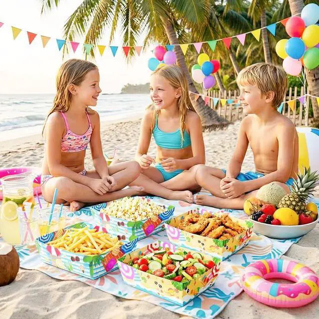 Alt view image 5 of 7 - 36pcs Summer Pool Paper Food Trays, Pool Popcorn Tray Beach Popcorn Tray Hawaiian Paper Food Boat Trays for Hawaii Tropical Party Decorations Supplies