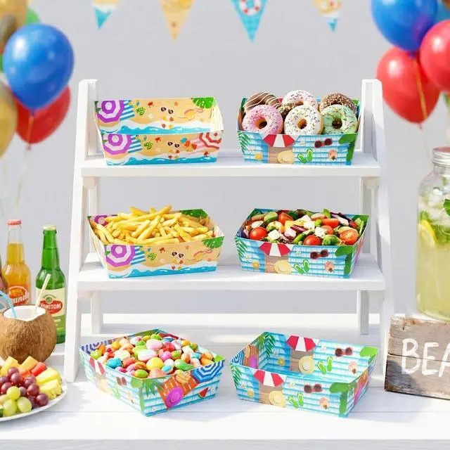 Alt view image 7 of 7 - 36pcs Summer Pool Paper Food Trays, Pool Popcorn Tray Beach Popcorn Tray Hawaiian Paper Food Boat Trays for Hawaii Tropical Party Decorations Supplies