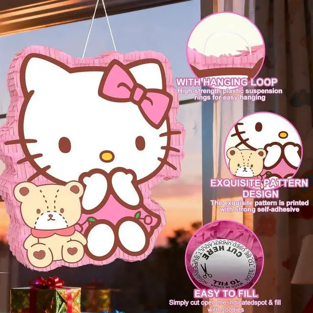 Alt view image 3 of 7 - Hello Kitty Party Decorations,4 Pcs Hello Kitty Pinatas Bundle,Including Hello Kitty Theme Pinata,Hello Kitty Party Pinata Stick,Party Games Blindfold etc Hello Kitty Party Supplies