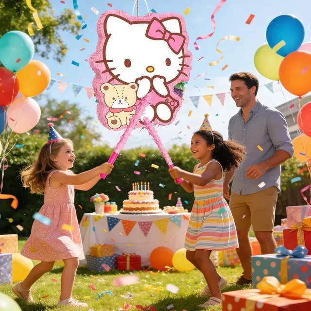 Alt view image 5 of 7 - Hello Kitty Party Decorations,4 Pcs Hello Kitty Pinatas Bundle,Including Hello Kitty Theme Pinata,Hello Kitty Party Pinata Stick,Party Games Blindfold etc Hello Kitty Party Supplies