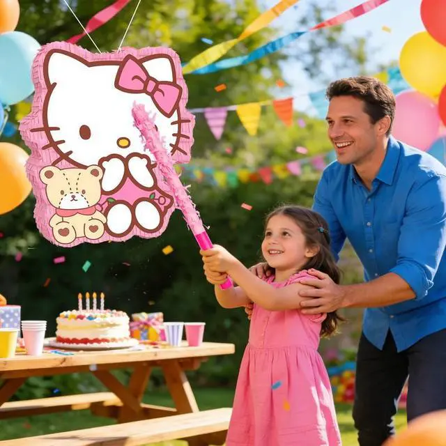 Alt view image 4 of 7 - Hello Kitty Party Decorations,4 Pcs Hello Kitty Pinatas Bundle,Including Hello Kitty Theme Pinata,Hello Kitty Party Pinata Stick,Party Games Blindfold etc Hello Kitty Party Supplies