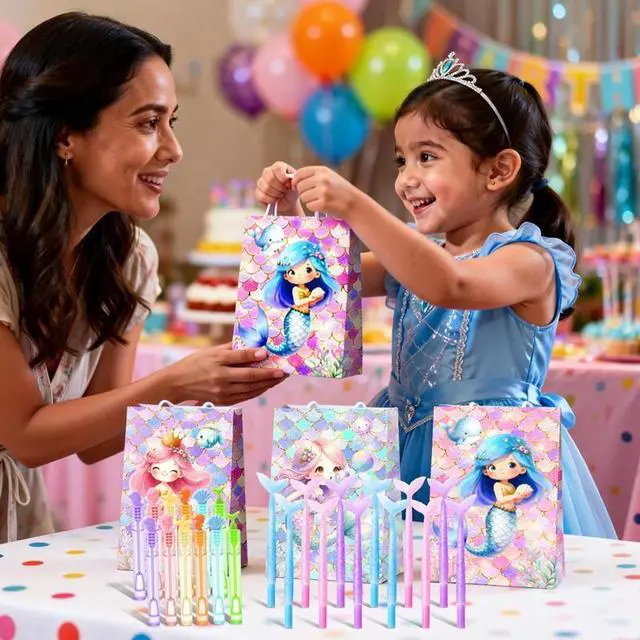 Alt view image 5 of 7 - Mermaid Birthday Party Favors Bags Fillers, 108pcs Mermaid Goodie Bags Scratch Painting Bubbles Mini Notebooks Temporary Tattoo Make Your Own Mermaid Sticker etc Mermaid Party Decorations Supplies