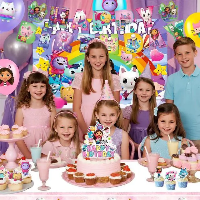 Alt view image 3 of 7 - Gabby Dollhouse Party Supplies,98pcs Gabby Dollhouse Party Decoration&Tableware Set - Gabby Dollhouse Birthday Party Plates Cups Napkins, Gabby Dollhouse Party Balloons Backdrop Banner etc Gabby Dollh