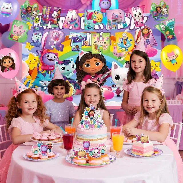 Alt view image 5 of 7 - Gabby Dollhouse Party Supplies,98pcs Gabby Dollhouse Party Decoration&Tableware Set - Gabby Dollhouse Birthday Party Plates Cups Napkins, Gabby Dollhouse Party Balloons Backdrop Banner etc Gabby Dollh