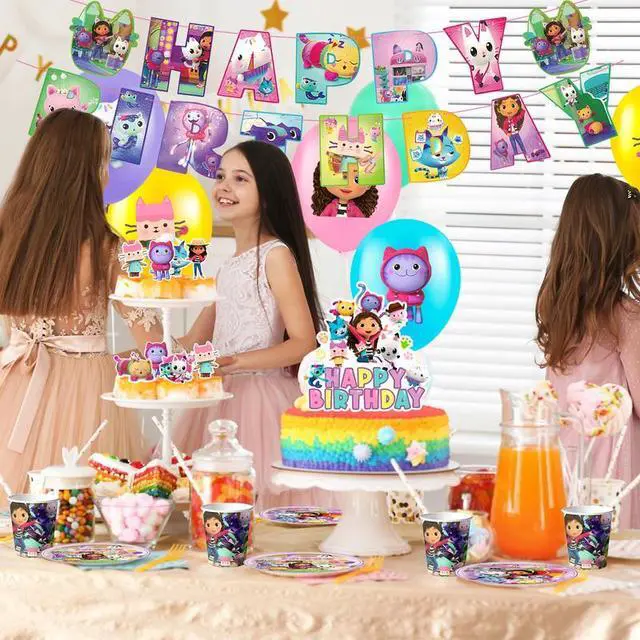 Alt view image 4 of 7 - Gabby Dollhouse Party Supplies,98pcs Gabby Dollhouse Party Decoration&Tableware Set - Gabby Dollhouse Birthday Party Plates Cups Napkins, Gabby Dollhouse Party Balloons Backdrop Banner etc Gabby Dollh