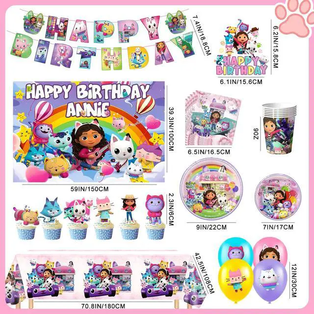 Alt view image 7 of 7 - Gabby Dollhouse Party Supplies,98pcs Gabby Dollhouse Party Decoration&Tableware Set - Gabby Dollhouse Birthday Party Plates Cups Napkins, Gabby Dollhouse Party Balloons Backdrop Banner etc Gabby Dollh