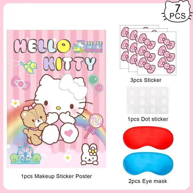 Alt view image 2 of 7 - Pin The Bow on Hello Kitty Party Game, 7 Pcs Hello Kitty Birthday Party Game Set - Hello Kitty Game Poster & Hello Kitty Party Game Eye Mask etc. Hello Kitty Birthday Decoration Supplies