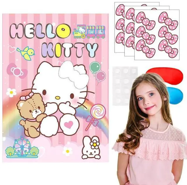Main image of Pin The Bow on Hello Kitty Party Game, 7 Pcs Hello Kitty Birthday Party Game Set - Hello Kitty Game Poster & Hello Kitty Party Game Eye Mask etc. Hello Kitty Birthday Decoration Supplies
