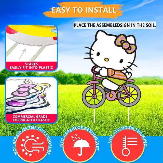 Alt view image 3 of 7 - Hello Kitty Themed Yard Signs, 8 Pcs Hello Kitty Yard Signs with Hello Kitty Party Decorations Stakes, Hello Kitty Outdoor Decorations for Boys/Girls Hello Kitty Birthday Party Supplies Decorations