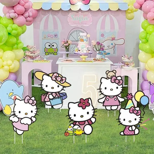 Alt view image 4 of 7 - Hello Kitty Themed Yard Signs, 8 Pcs Hello Kitty Yard Signs with Hello Kitty Party Decorations Stakes, Hello Kitty Outdoor Decorations for Boys/Girls Hello Kitty Birthday Party Supplies Decorations