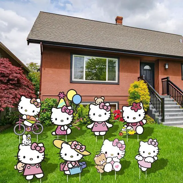 Alt view image 2 of 7 - Hello Kitty Themed Yard Signs, 8 Pcs Hello Kitty Yard Signs with Hello Kitty Party Decorations Stakes, Hello Kitty Outdoor Decorations for Boys/Girls Hello Kitty Birthday Party Supplies Decorations