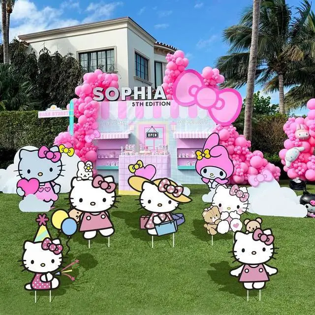 Alt view image 5 of 7 - Hello Kitty Themed Yard Signs, 8 Pcs Hello Kitty Yard Signs with Hello Kitty Party Decorations Stakes, Hello Kitty Outdoor Decorations for Boys/Girls Hello Kitty Birthday Party Supplies Decorations