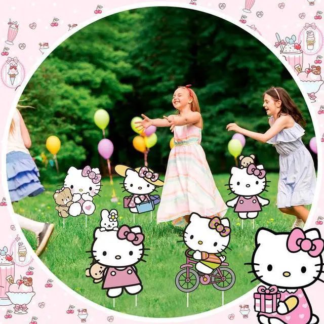 Alt view image 6 of 7 - Hello Kitty Themed Yard Signs, 8 Pcs Hello Kitty Yard Signs with Hello Kitty Party Decorations Stakes, Hello Kitty Outdoor Decorations for Boys/Girls Hello Kitty Birthday Party Supplies Decorations