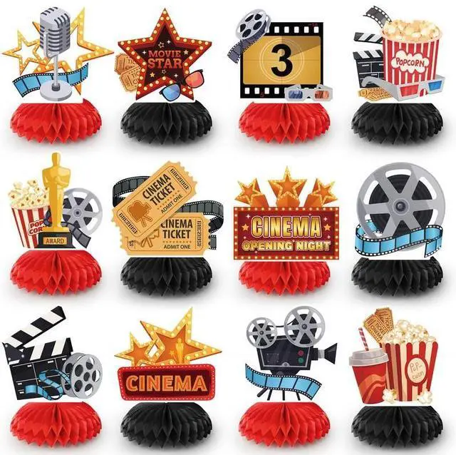 Main image of Movie Night Honeycomb Centerpiece, 12 Pcs Movie Night Themed Honeycomb Centerpieces, Movie Theater Centerpiece Honeycomb & Movie Party Honeycomb Centerpiece for Movie Night Birthday Party Decorations