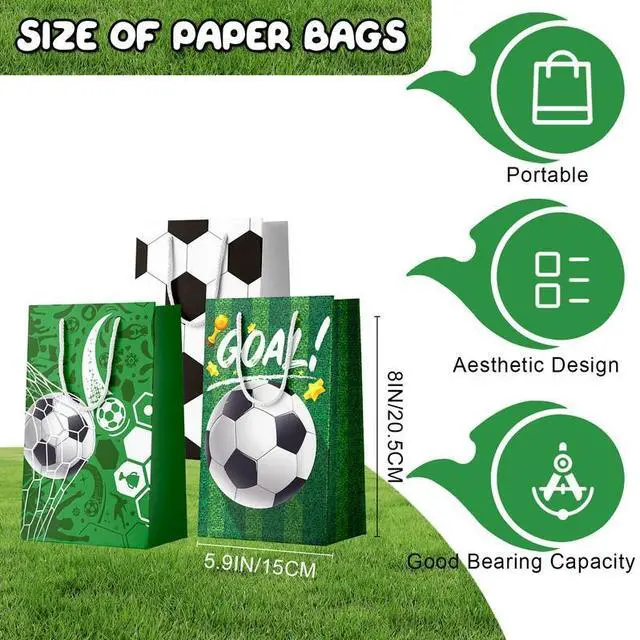 Alt view image 6 of 7 - Soccer Gift Bags, 24 Pcs Soccer Favor Bags Set - Soccer Snack Bags, Soccer Paper Bags & Soccer Candy Bags for Soccer Birthday Party Decorations & Sports Theme Party Decorations Supplies