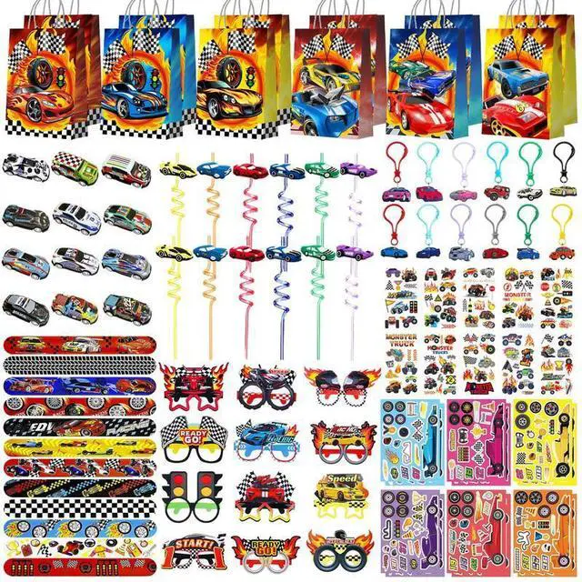 Main image of Racing Party Favors Bags Fillers, 96pcs Race Car Birthday Party Favors Decorations Set Includes Racing Car Party Keychain Slap Bracelets Eyeglasses Tattoos Stickers etc Cars Birthday Party Supplies
