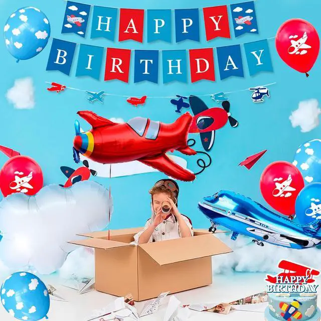 Alt view image 5 of 7 - Airplane Birthday Party Decorations,162pcs Airplane Party decorations & Airplane Party Tableware set - Airplane Plates Napkins Cups Table Cloth Balloons Backdrop etc Airplane Birthday Party Supplies