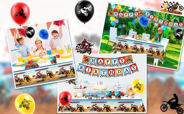 Alt view image 7 of 7 - Motorcycle Birthday Supplies, 54pcs Motorcycle Birthday Decorations&Motorcycle Theme Party Tableware Set- Dirt Bike Party Plates and Napkins Cups & Banner Balloon etc Motocross Party Supplies for Boys