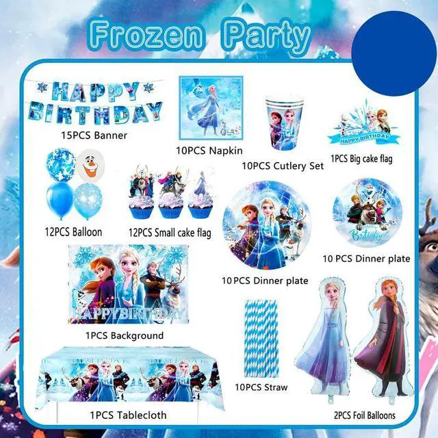 Alt view image 2 of 7 - Frozen Birthday Party Supplies,172pcs Frozen Party Decorations&Tableware Set - Frozen Plates Napkins Cups Tablecloth Banner Backdrop,Frozen Balloons etc Frozen Themed Birthday Party Supplies