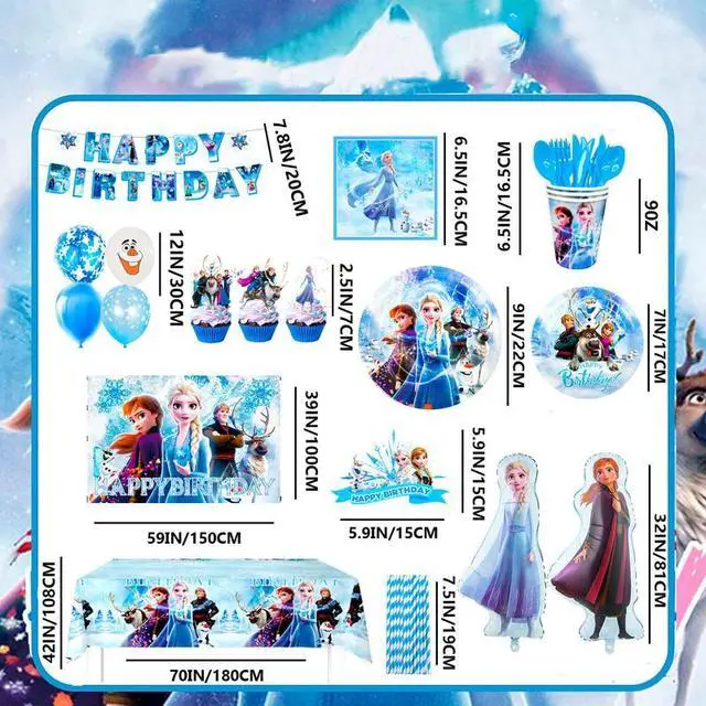 Alt view image 7 of 7 - Frozen Birthday Party Supplies,172pcs Frozen Party Decorations&Tableware Set - Frozen Plates Napkins Cups Tablecloth Banner Backdrop,Frozen Balloons etc Frozen Themed Birthday Party Supplies