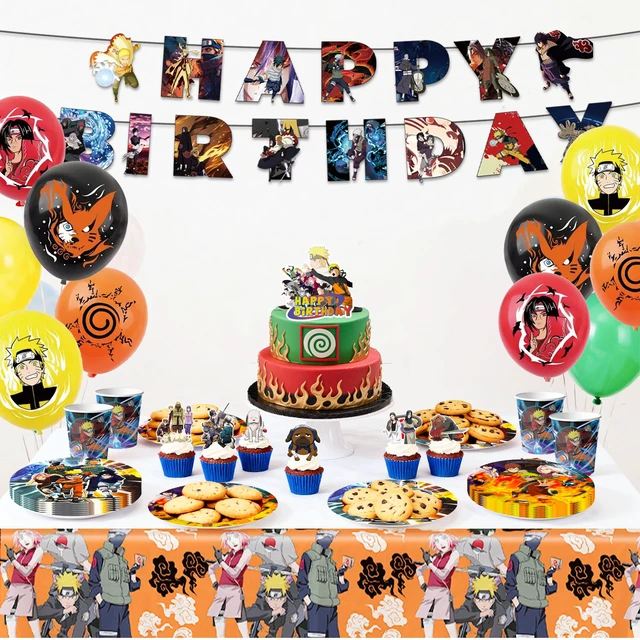 Alt view image 4 of 7 - Naruto Birthday Party Supplies, 112 Pcs Naruto Party Decorations & Tableware Sets - Naruto Cake Toppers Backdrop Plates Tablecloth etc. Naruto Party Supplies for Kids