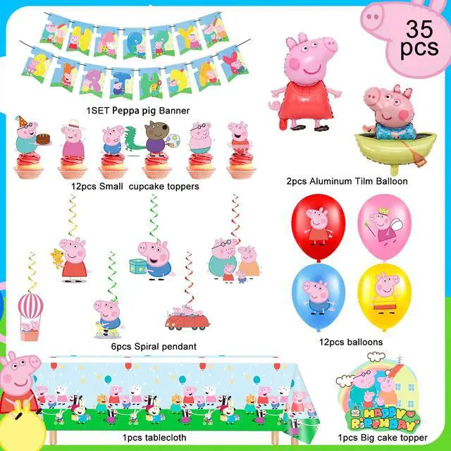 Alt view image 2 of 7 - Pink Pig Party Decorations Set,35 Pcs Pink Pig Birthday Party Supplies - Pink Pig Birthday Decorations Banners Tablecloth Spirals & Pink Pig Balloons Cake Toppers etc Pink Pig Party Supplies