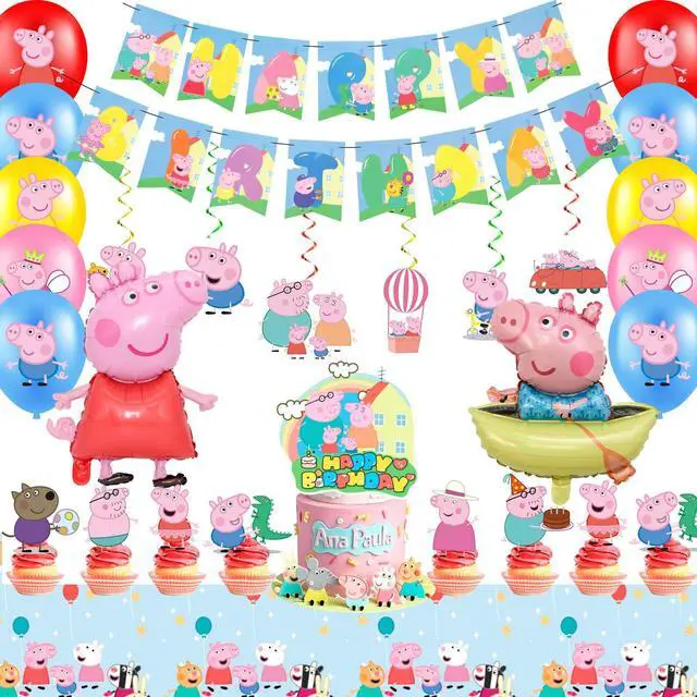 Main image of Pink Pig Party Decorations Set,35 Pcs Pink Pig Birthday Party Supplies - Pink Pig Birthday Decorations Banners Tablecloth Spirals & Pink Pig Balloons Cake Toppers etc Pink Pig Party Supplies