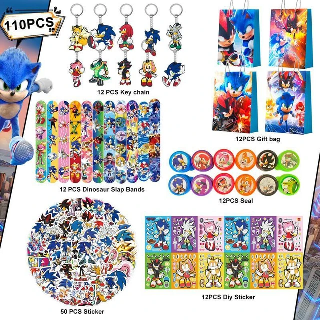 Alt view image 2 of 7 - Sonic Party Favors for Kids, 110 Pcs Sonic Birthday Party Favors Set - Sonic Gift Bags Key Chains Stickers Slap Bands Seals etc Sonic Party Supplies for Sonic Birthday Decorations