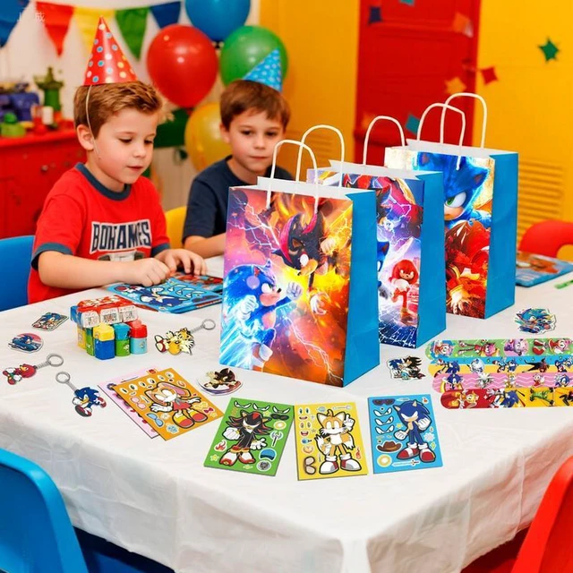 Alt view image 3 of 7 - Sonic Party Favors for Kids, 110 Pcs Sonic Birthday Party Favors Set - Sonic Gift Bags Key Chains Stickers Slap Bands Seals etc Sonic Party Supplies for Sonic Birthday Decorations