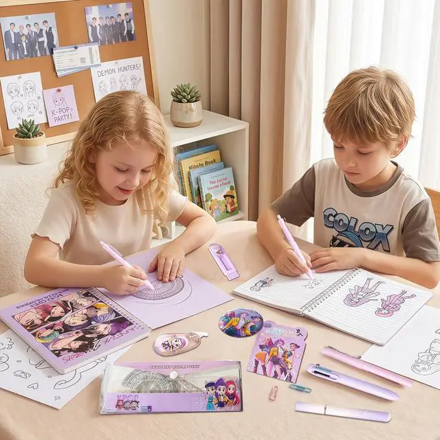 Alt view image 6 of 6 - Demon Music Hunters Stationery kpop Notebook Ruler Eraser Pencil Pens for Kids