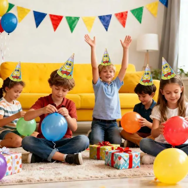 Alt view image 3 of 7 - SpongeBob Party Decoration SpongeBob Birthday Supplies Set Blow Out Hat Glass