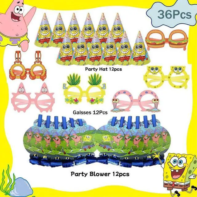 Alt view image 2 of 7 - SpongeBob Party Decoration SpongeBob Birthday Supplies Set Blow Out Hat Glass