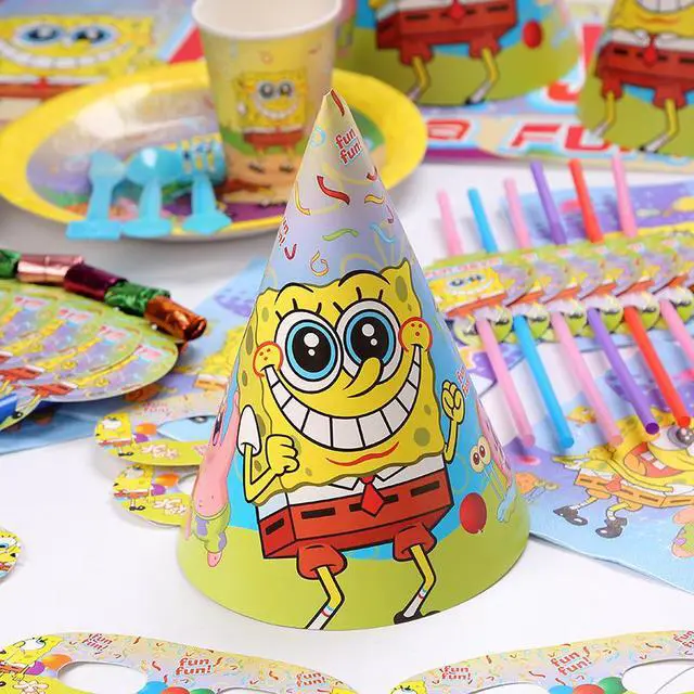 Alt view image 4 of 7 - SpongeBob Party Decoration SpongeBob Birthday Supplies Set Blow Out Hat Glass