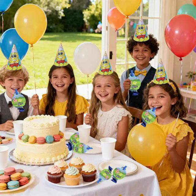 Alt view image 5 of 7 - SpongeBob Party Decoration SpongeBob Birthday Supplies Set Blow Out Hat Glass