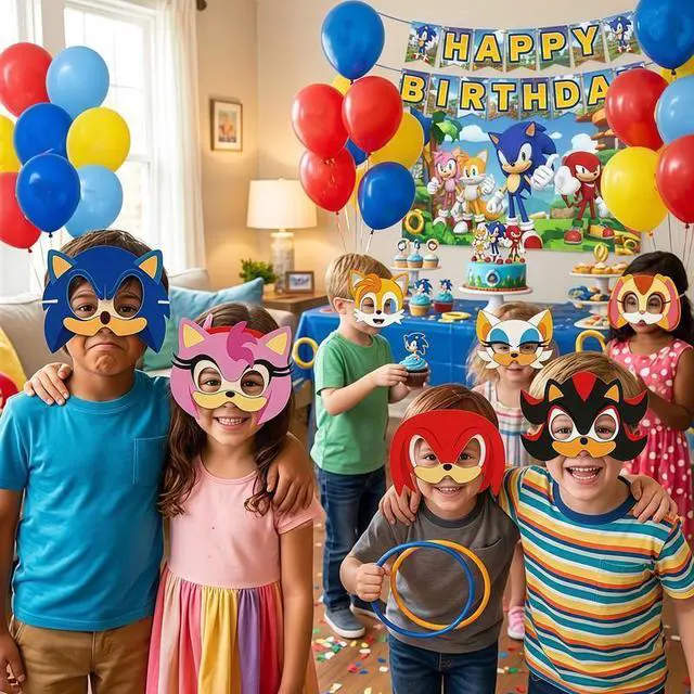 Alt view image 3 of 7 - Sonic Party Decoration Birthday Supplies Sonic Mask Kids Game Sonic Party Favors