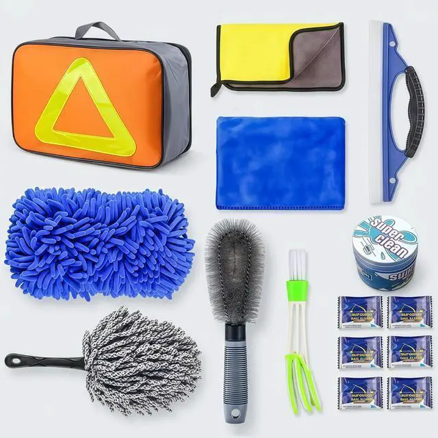 Main image of Car Detailing Brushes Kit Cleaning Tool Set Cleaning Supplies Accessories Bag