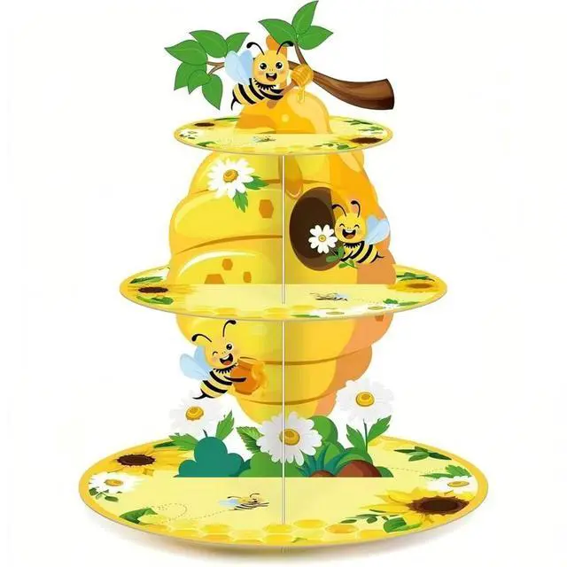 Alt view image 7 of 7 - 3-Tier Bee Cake Stand Bee Birthday Party Decorations Bee Dessert Tower Display