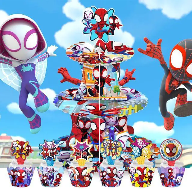 Alt view image 7 of 7 - Spiderman & Friends Party Decoration Marvel Birthday Supplies Kids Cake Stand