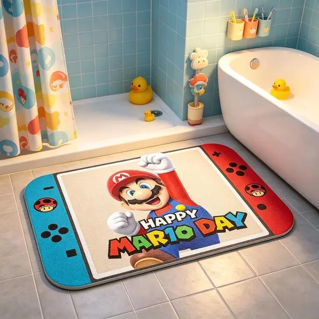 Alt view image 3 of 6 - Super Mario Bath Mats Gamepad Shaped Indoor Kids Bathroom Floor Mat 60 X 120cm