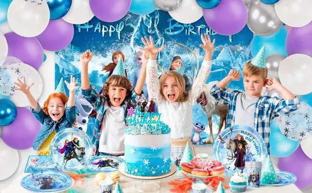 Alt view image 6 of 7 - Frozen Party Supplies, 161pcs Frozen Party Tableware Set Including Frozen Plates and Napkins & Elsa Paper Cup & Frozen Tablecloth etc Frozen Themed Birthday Party Supplies for Girls (Serves 20)
