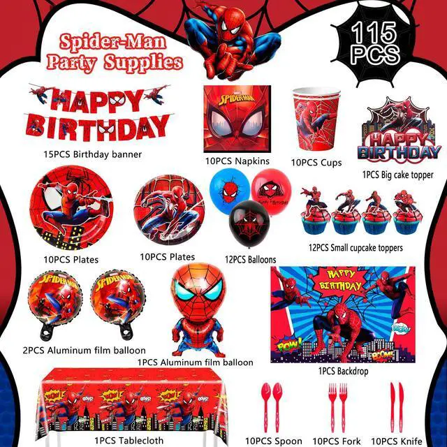 Alt view image 6 of 7 - Marvel Spiderman Party Decorations, 115 Pcs Spiderman Birthday Decorations & Spiderman Party Tableware Set-Spiderman Party Balloons Banner Plate etc Marvel Spiderman Birthday Party Supplies