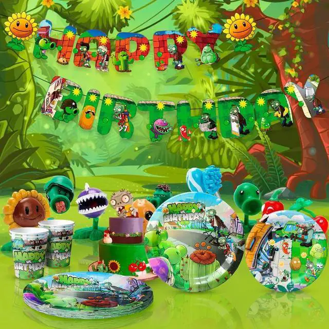 Alt view image 3 of 7 - Plant Vs Zombies Game Birthday Decoration Party Supplies Tableware Plate Cup Set